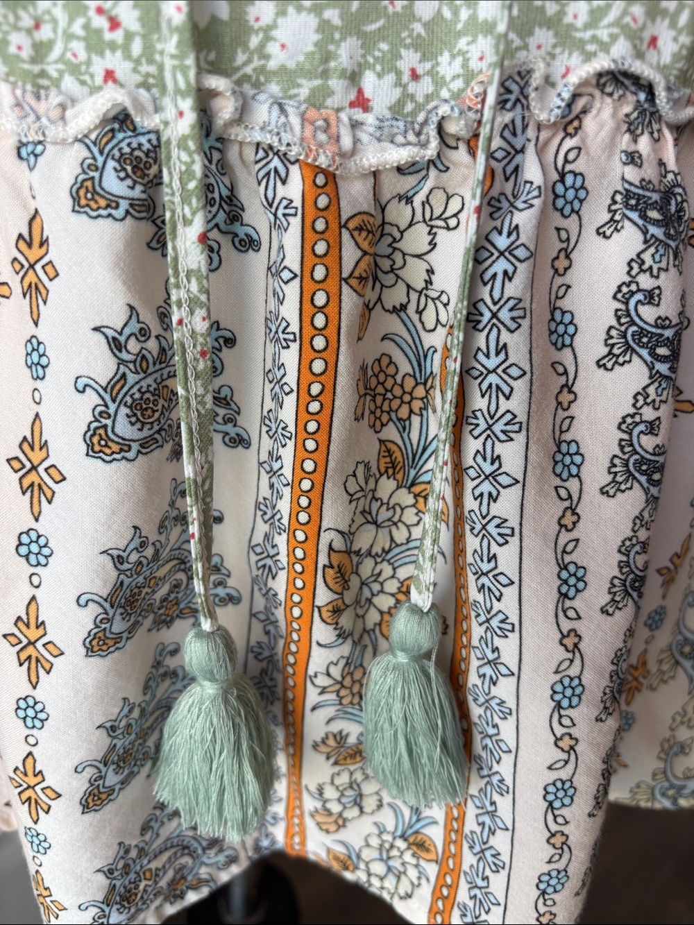 Boho Floral Ruffle Peplum Tunic - Sage Green - Picture 2 of 8